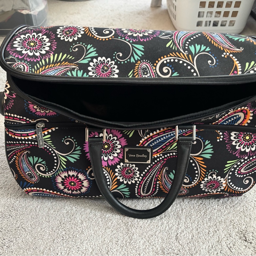 Vera Bradley Black Floral Paisley Overnight Tote with Multicolor Accents